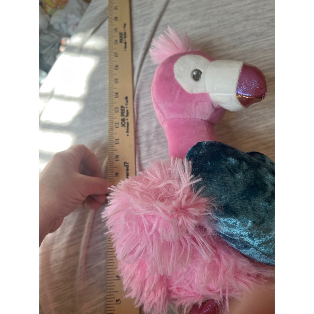 Pink Flamingo Plush Heart Teal Velvet Stuffed Animal Toy - Picture 2 of 5